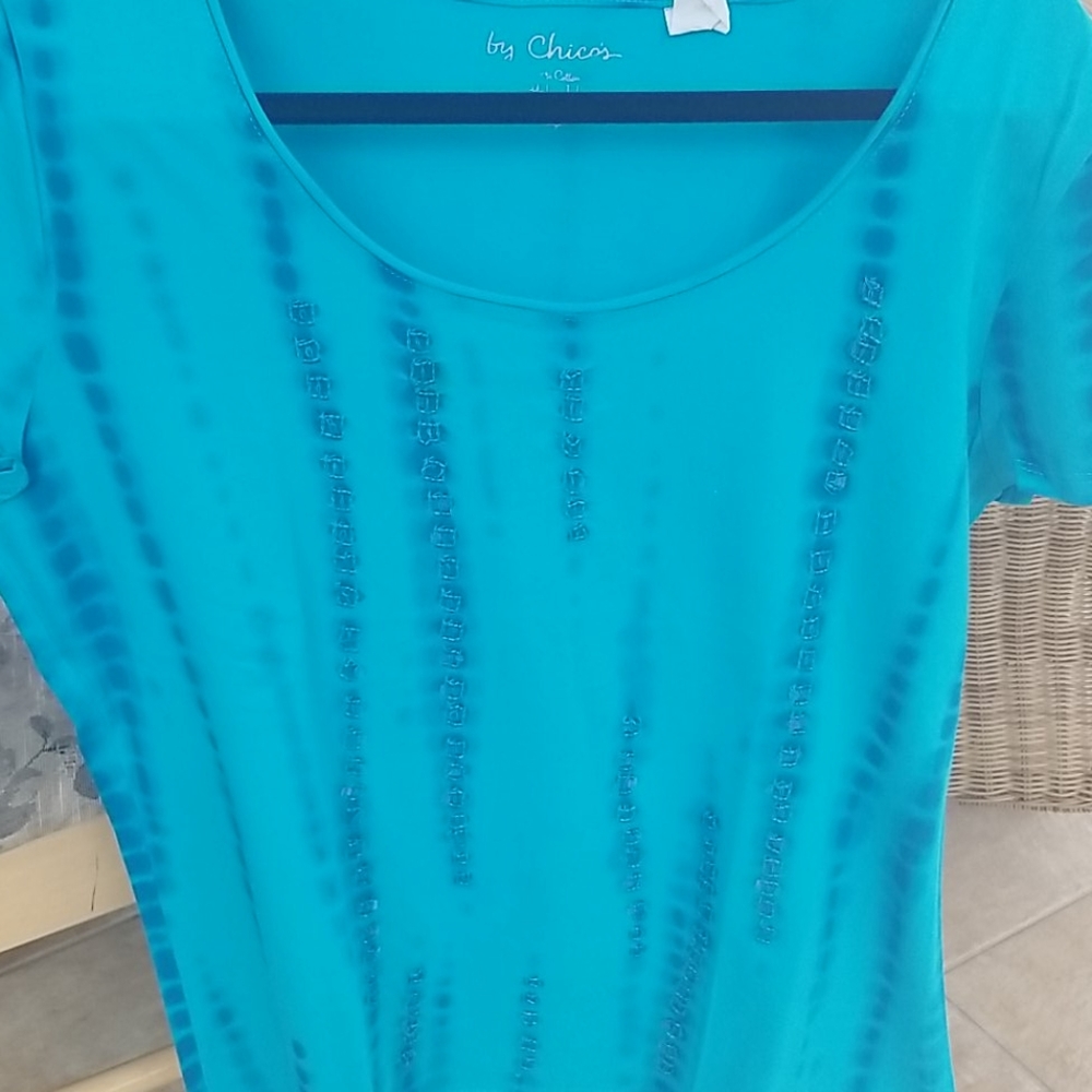 Chicos teal sequin cotton tee medium - Picture 3 of 11